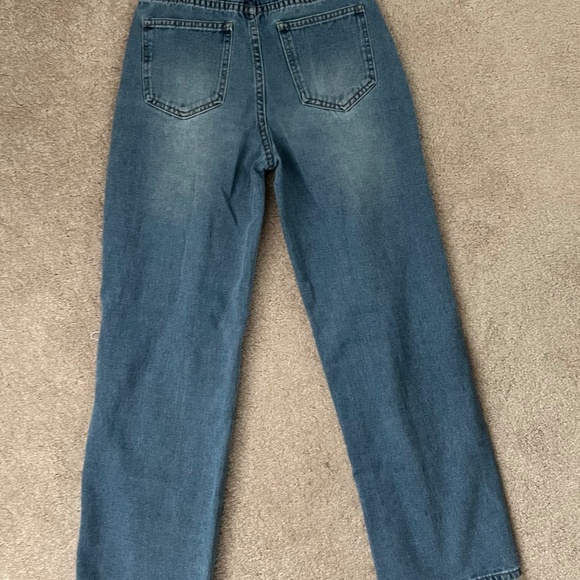 SHEIN PETITE Ripped Frayed Cut Out Straight Leg Jeans Blue Dark Wash sz. XXS - Picture 3 of 6
